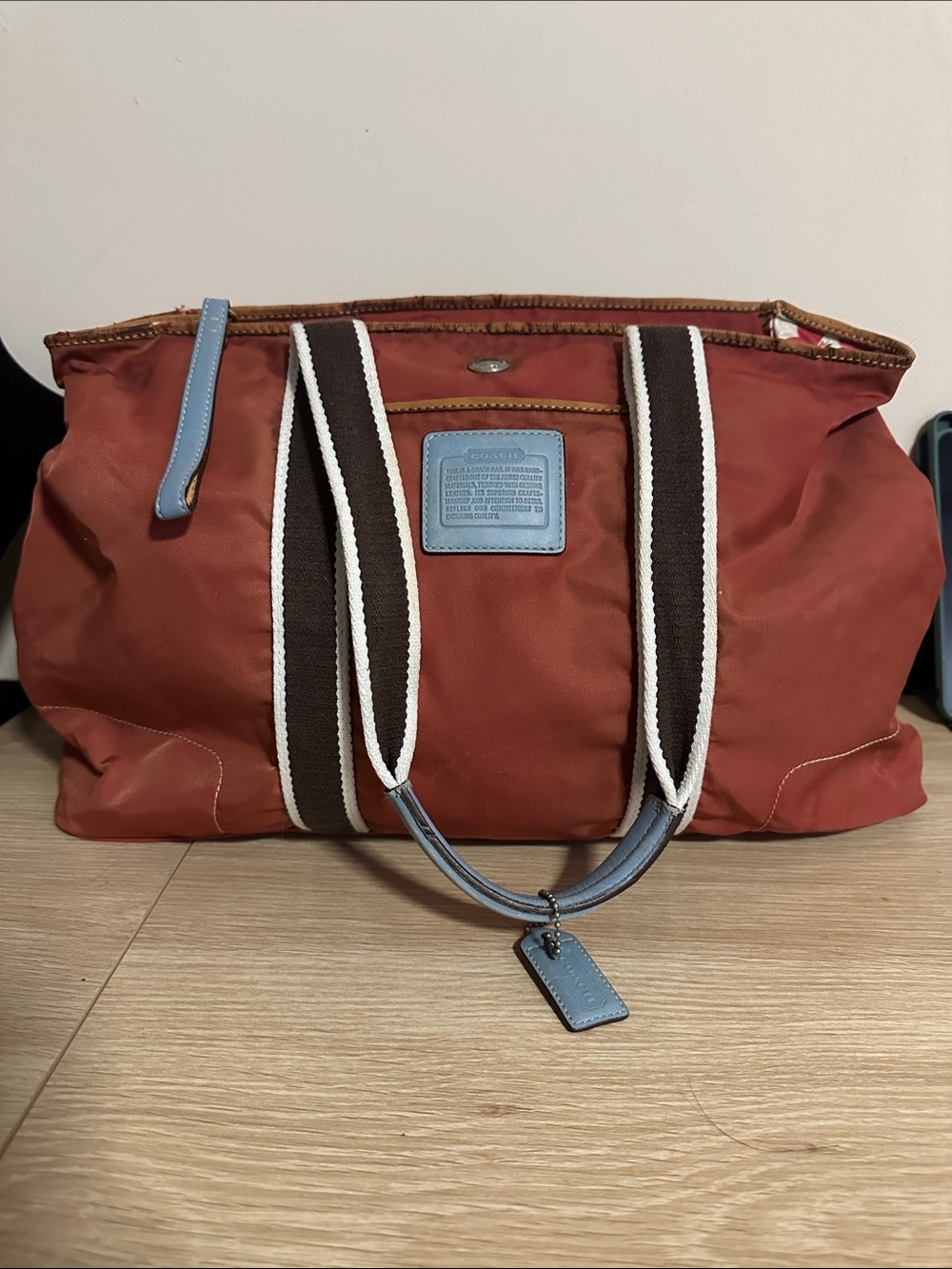 Vintage Y2K Coach Hamptons Nylon Weekend Tote Bag Red Blue 5071